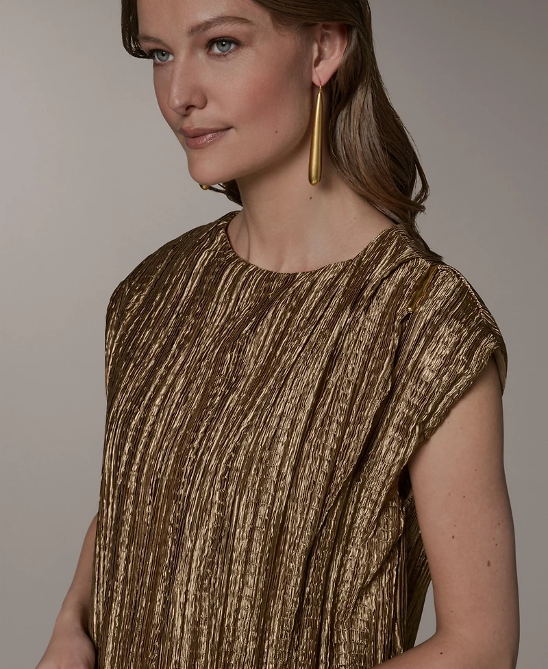 Donna Karan New York Women's Crewneck Pleated Novelty Blouse