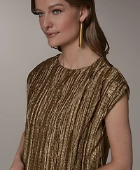 Donna Karan New York Women's Crewneck Pleated Novelty Blouse