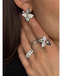 Suzy Levian New York Sterling Cubic Zirconia Pave Abstract Flower Drop Earrings,