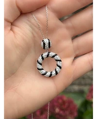 Suzy Levian Sterling Silver Pave White Cubic Zirconia Black Enamel Circle Drop Pendant
