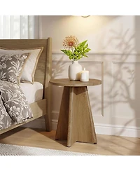 Tribesigns Round End Table, 19.7" Small Wooden Couch Side Table with Sculptural Base, Modern Farmhouse Bedside Nightstand Accent Table