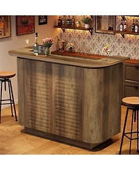 Tribesigns 5-Tier Home Bar Table with Storage, 37.4" H Bar Cabinet Pub Table with 5 Cubbies Storage, U-Shaped Counter Height Home Bar Unit