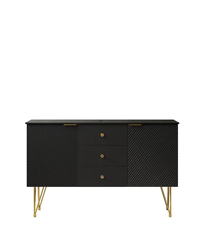 Sillysis Freestanding Black Bathroom Vanity Cabinet, Sintered Stone Top, 3 Drawers and 2 Doors Storage for Modern Bathroom