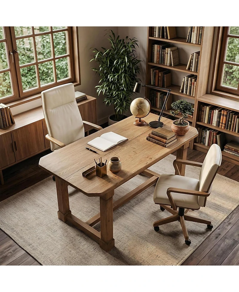 Tribesigns 63" Solid Wood Executive Desk, Thick Wooden Office Computer Desk, Rustic Farmhouse Workstations Writing Conference Table