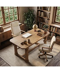 Tribesigns 63" Solid Wood Executive Desk, Thick Wooden Office Computer Desk, Rustic Farmhouse Workstations Writing Conference Table