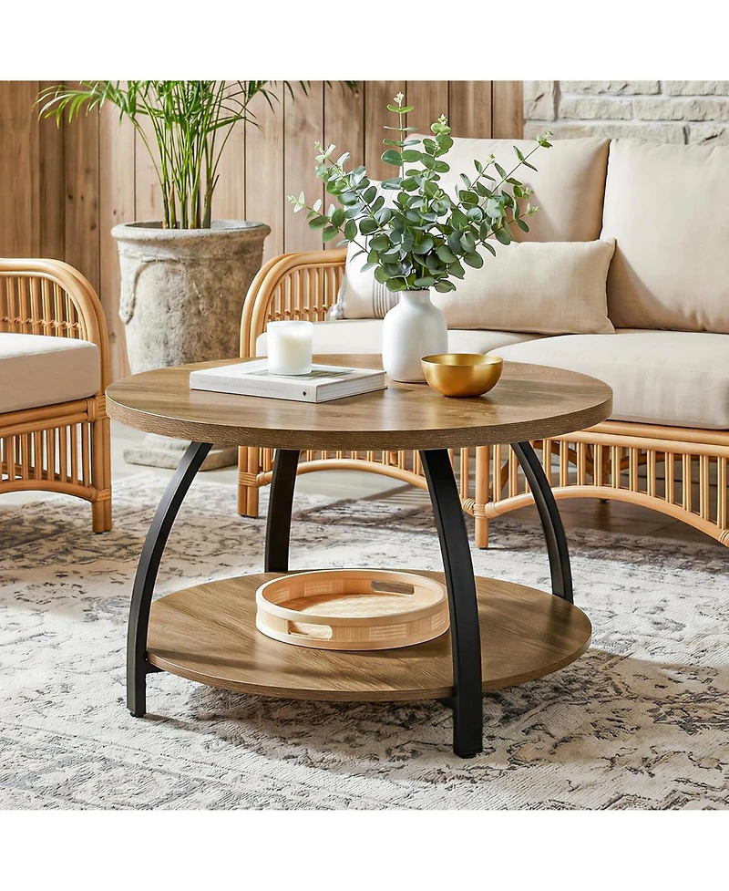 Tribesigns Round Coffee Table, 31.5" Wooden Center Table with 2-Tier Storage Shelves, Farmhouse Small Circle Cocktail Table