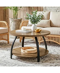 Tribesigns Round Coffee Table, 31.5" Wooden Center Table with 2-Tier Storage Shelves, Farmhouse Small Circle Cocktail Table
