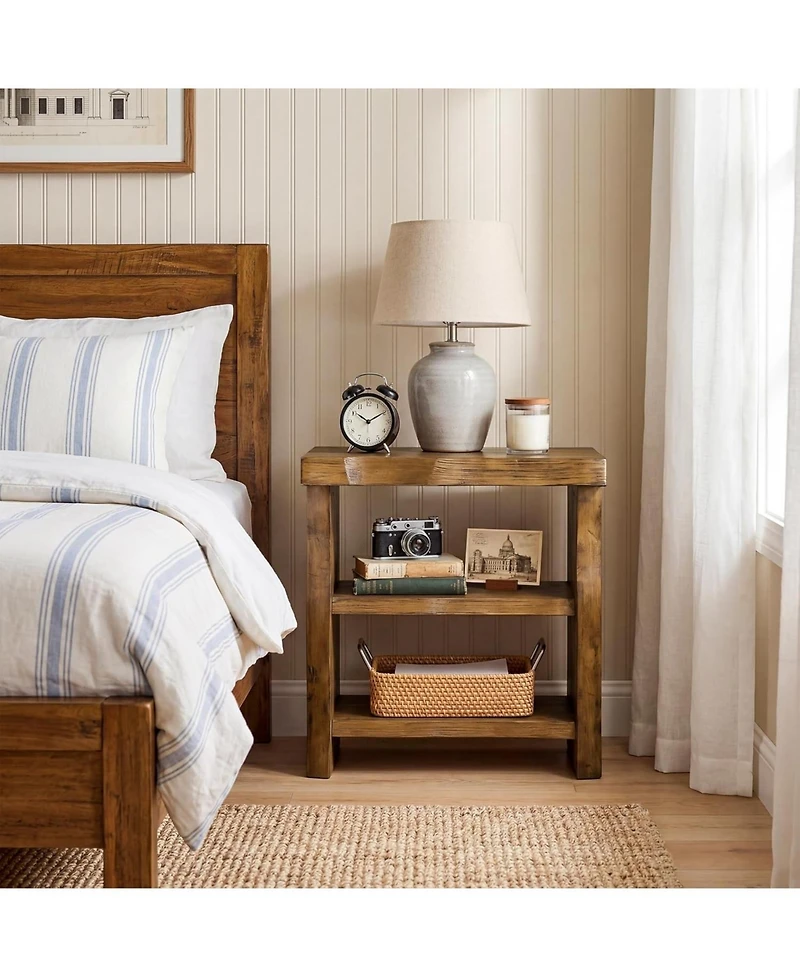 Tribesigns 3-Tier Solid Wood End Table Set of 2, Narrow Side Table with Live-Edge, Farmhouse Bedside Table