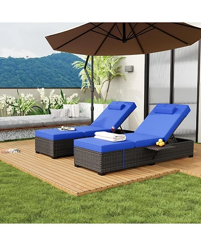 gaomon Set of 2 Adjustable Chaise Lounge Chairs with Foldable Side Table
