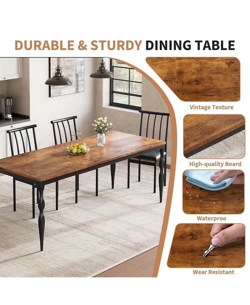 homfan Rectangular Dining Table for 4 to 8 with Curved Metal Legs