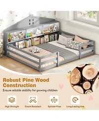 Slickblue Montessori Floor Bed Frame with Storage Compartments and Shelf for Toddler Bedroom