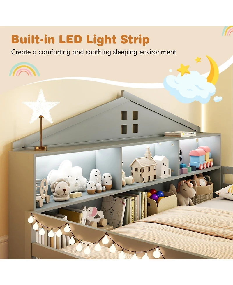 Slickblue Montessori Floor Bed with Storage Shelves and Compartments for Toddler Bedroom