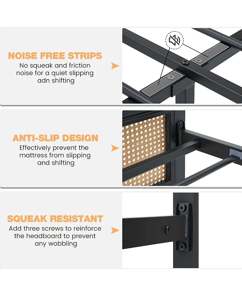 homfan Rattan Bed Frame with Sturdy Metal Slats, Noise-Free, No Box Spring
