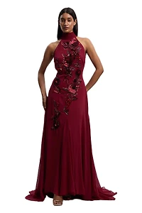 Karen Millen Women's Feather Halter Maxi Dress