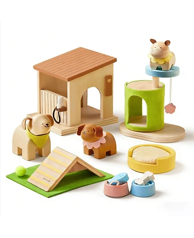 Tiny Land Wooden Dollhouse Accessories & Animal Dolls House Furniture Set