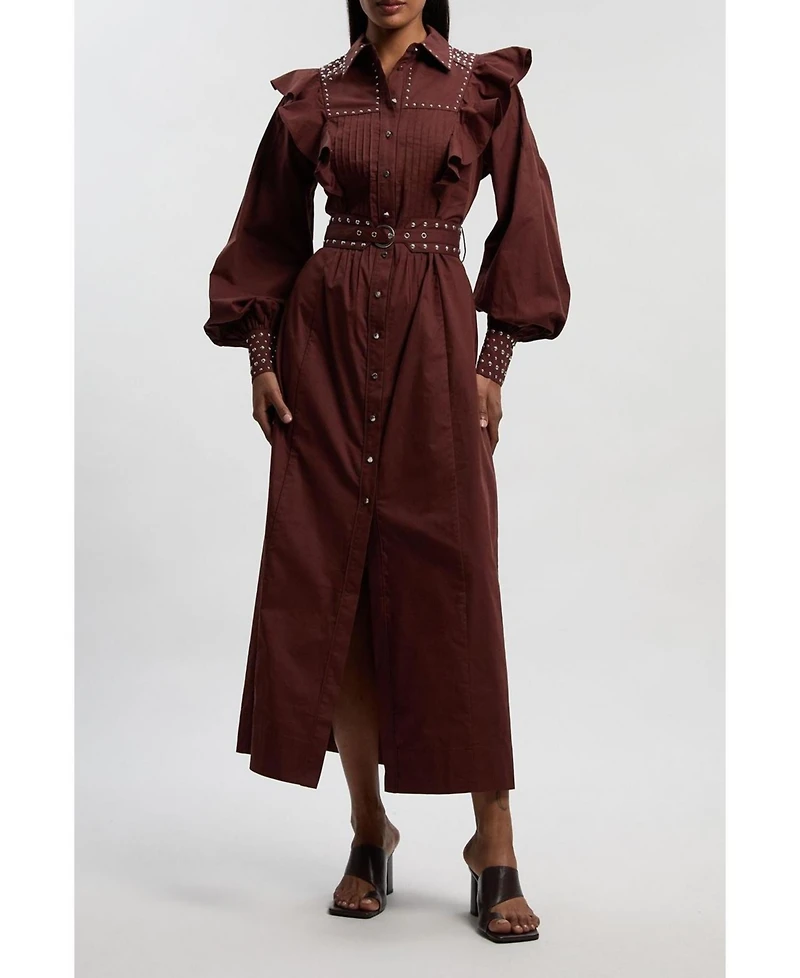Karen Millen Women's Cotton Studded Maxi Shirt Dress
