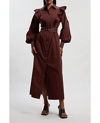 Karen Millen Women's Cotton Studded Maxi Shirt Dress