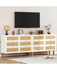 Homfan 6 Drawer Dresser, Rattan Chest, Farmhouse Wooden Dresser with Metal Legs, Large Unit for Bedroom, Living Room, Nursery