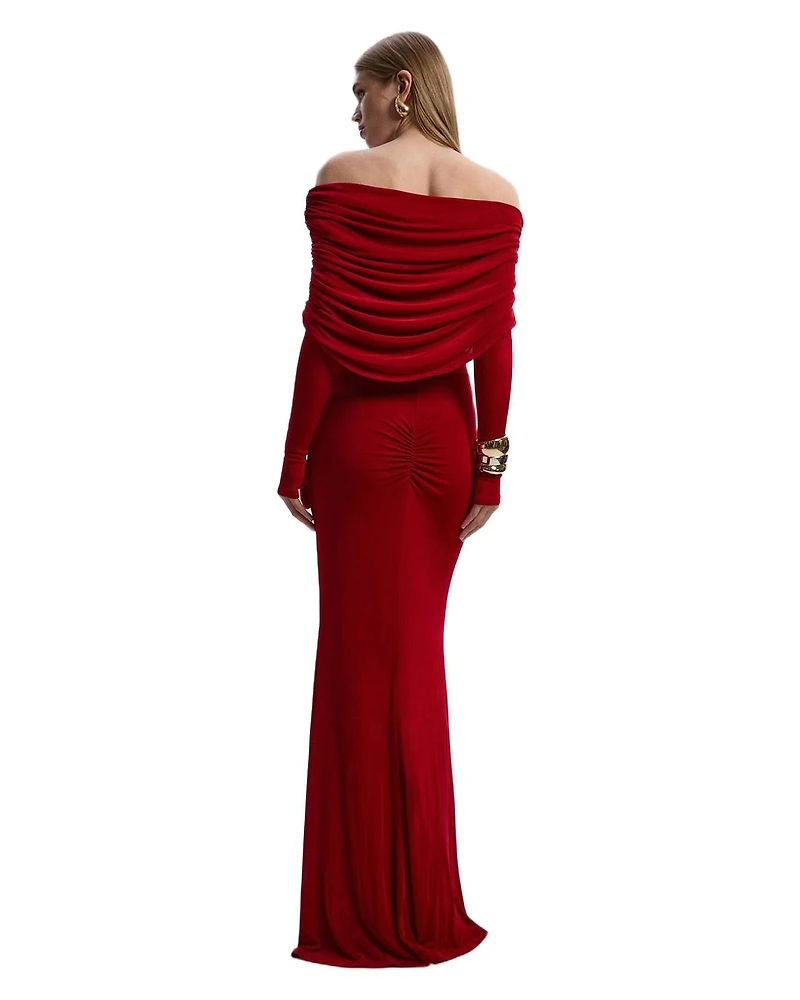 Karen Millen Women's Ruched Off Shoulder Fishtail Maxi Dress