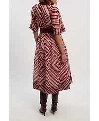 Karen Millen Women's Printed 3/4 Sleeve Plunge Midi Dress