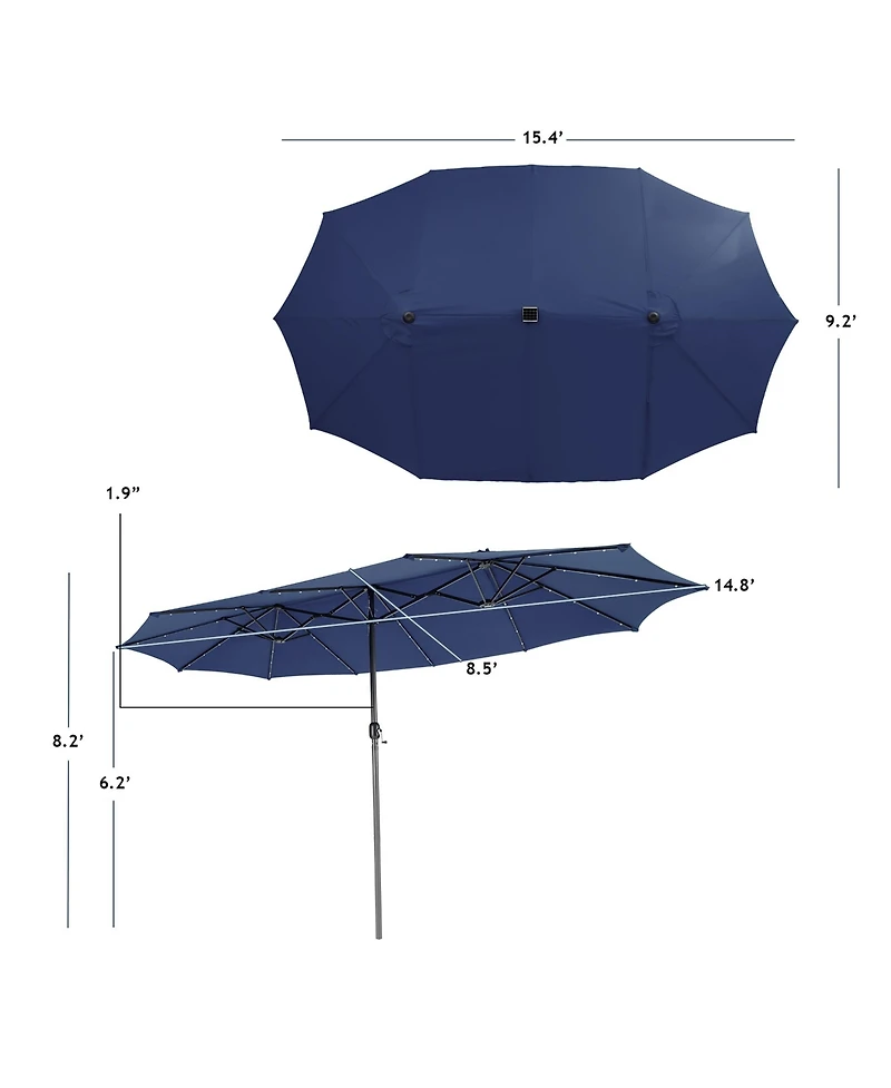 Gymax 15Ft Solar Led Patio Outdoor Double-Sided Umbrella w/ 48 Lights Crank