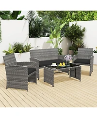 Sugift 4 Piece Patio Conversation Set with Rattan Chairs Loveseat and Table