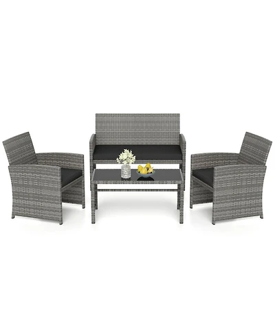 Sugift 4 Piece Patio Conversation Set with Rattan Chairs Loveseat and Table