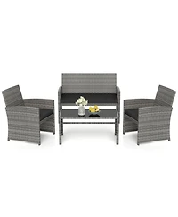 Sugift 4 Piece Patio Conversation Set with Rattan Chairs Loveseat and Table