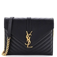 Pre-Owned Saint Laurent Medium Classic Monogram Envelope Chain Bag Matelasse Chevron Leather