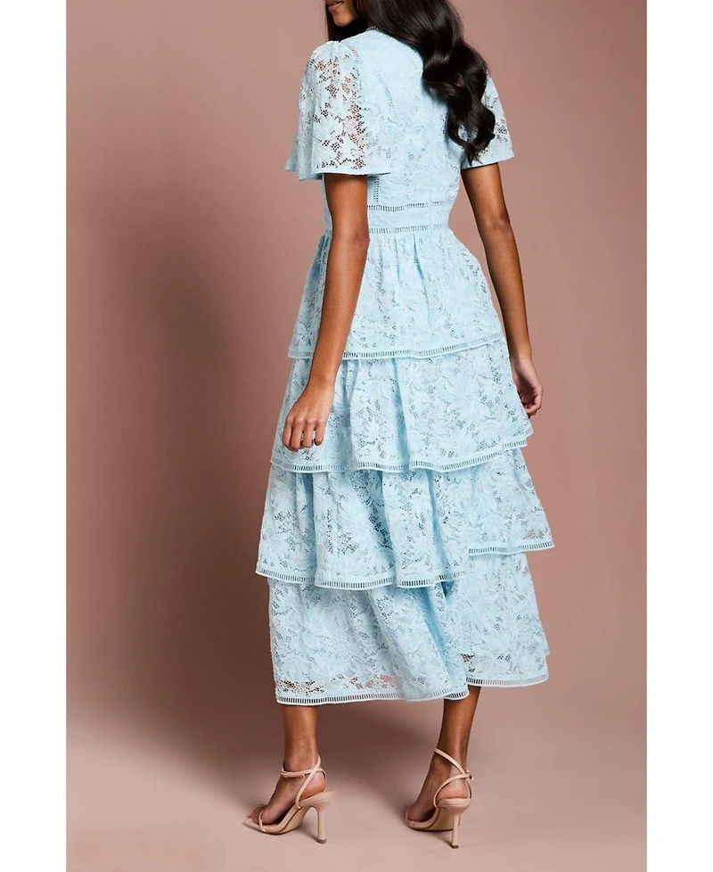 Coast Women's Flutter Sleeve Tiered Midi Dress