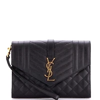 Pre-Owned Saint Laurent Classic Monogram Envelope Wristlet Clutch Mixed Matelasse Leather