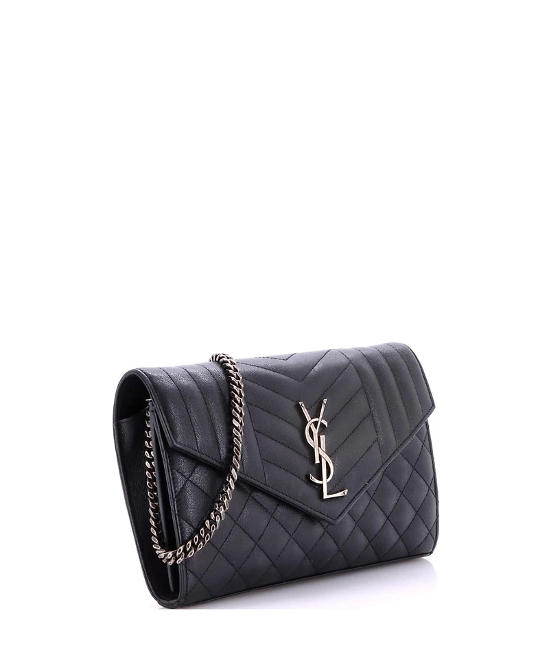 Pre-Owned Saint Laurent Medium Classic Monogram Chain Wallet Mixed Matelasse Leather