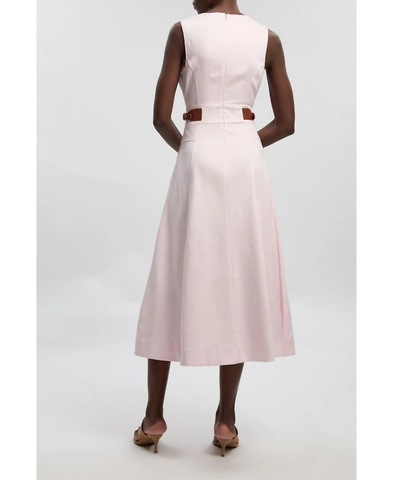 Karen Millen Women's Fitted Belt Crew Neck Midi Dress