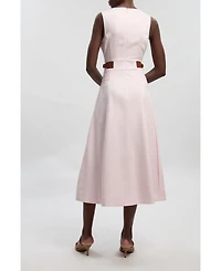 Karen Millen Women's Fitted Belt Crew Neck Midi Dress