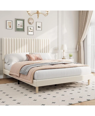 gaomon Bed Frame, Adjustable Height Headboard, Velvet Upholstered Platform No Box Spring Needed