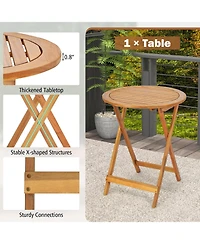 Gymax 3PCS Folding Bistro Set Solid Acacia Wood Table and Chairs Slatted Tabletop Patio