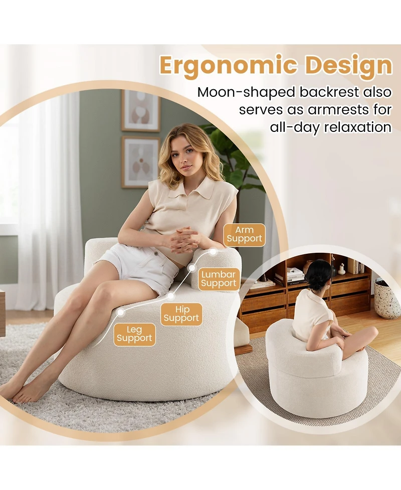 Slickblue Teddy Fleece Moon Floor Chair, Cozy Single Sofa Seat for Bedroom and Lounge