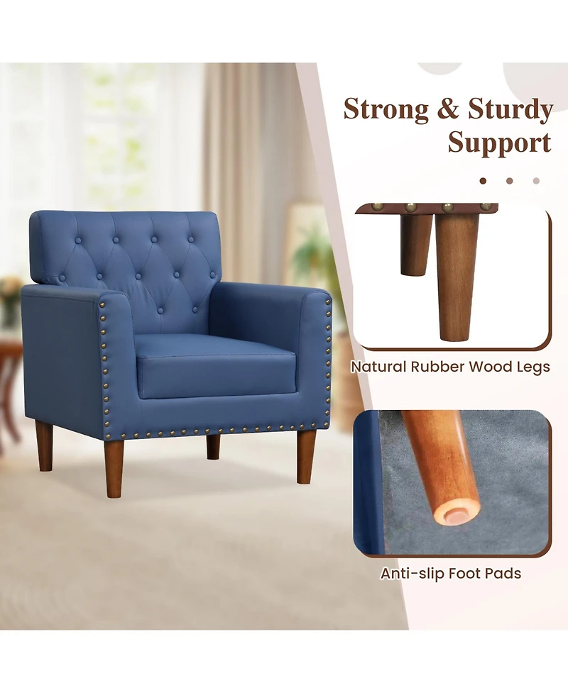 Slickblue Button Tufted Accent Chair with Rivet Trim, Mid Century Modern Living Room