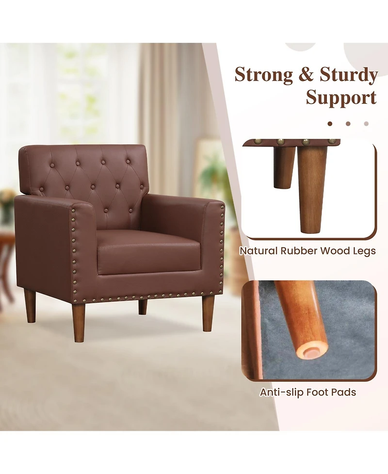 Slickblue Button Tufted Accent Chair with Rivet Trim, Mid Century Modern Living Room
