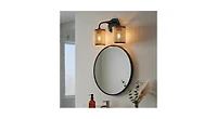 Busdays Double Light Vanity Wall Lamp Natural Rattan Shade Modern Wall Sconce for Bathroom Bedroom Living Room
