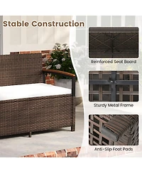 Gymax Outdoor Storage BenchCushion Backrest and Acacia Wood Armrests Hidden Storage