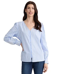Jones New York Women's Cotton Embroidered-Sleeve Blouse