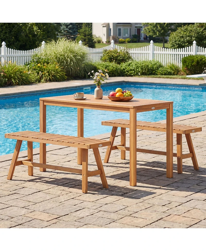 Gymax Acacia Wood Outdoor Garden Bench Slatted Seat 800 lbs Capacity for Front Porch