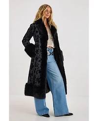 Nasty Gal Women's Faux Fur Floral Jacquard Coat