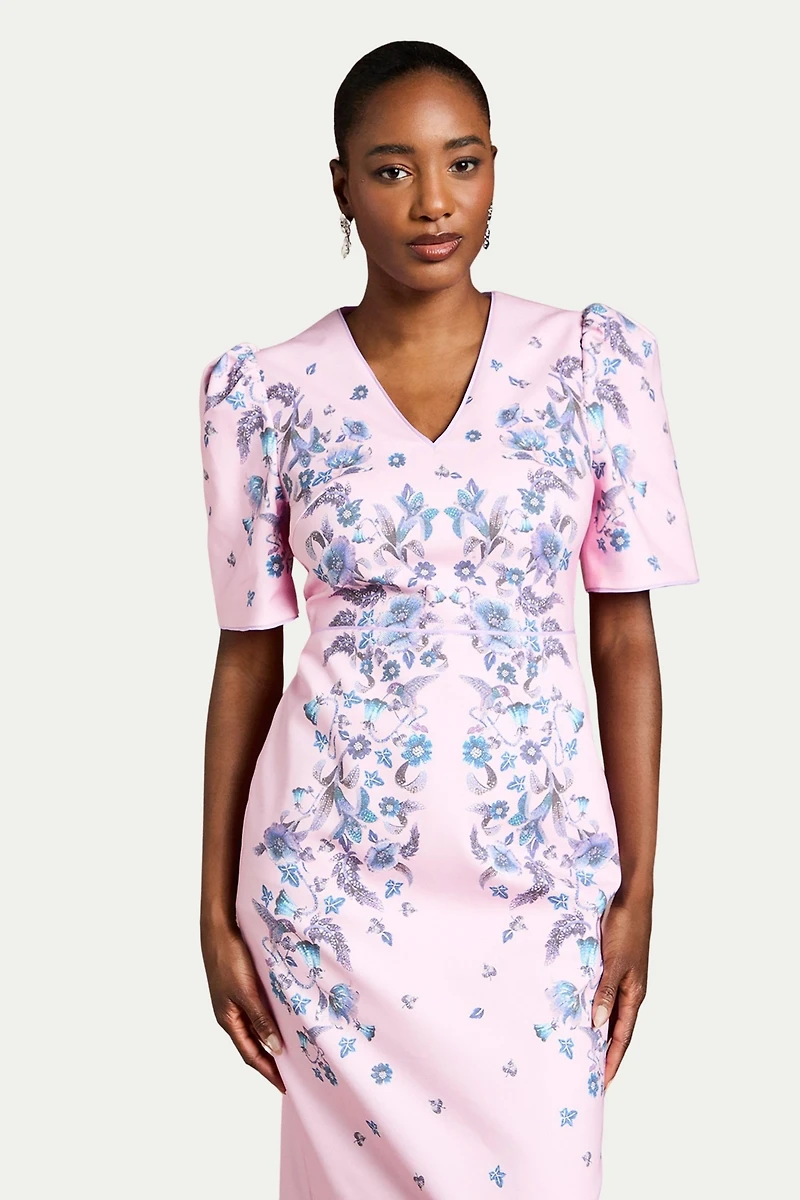 Coast Women's Puff Sleeve Floral Cotton Pencil Dress