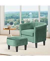 Slickblue Teddy Velvet Club Chair with Ottoman and Footrest, Soft Upholstered Barrel Design