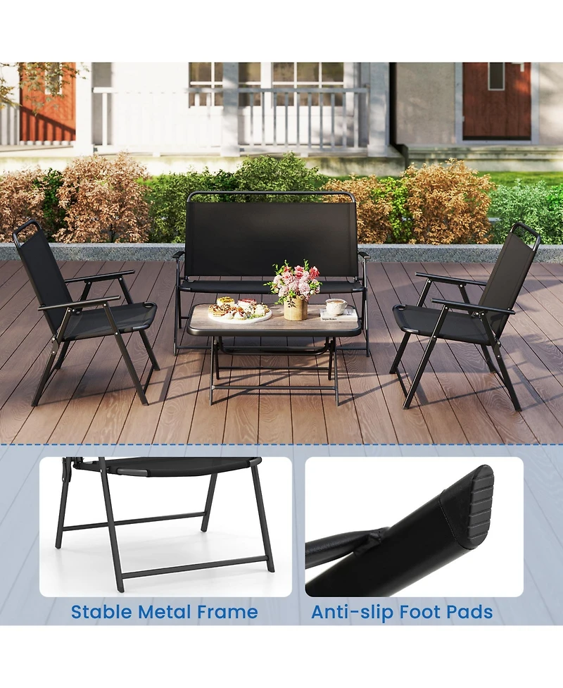 Sugift 4 Pieces Patio Folding Furniture Set with Spc Coffee Table and Patio Chairs