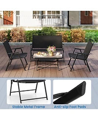 Sugift 4 Pieces Patio Folding Furniture Set with Spc Coffee Table and Patio Chairs