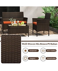 Sugift 4 Piece Patio Rattan Conversation Set with Seat Cushions