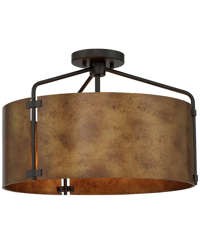 Possini Euro Design Possini Euro Julian Wide Rustic Bronze Drum 3-Light Ceiling Light